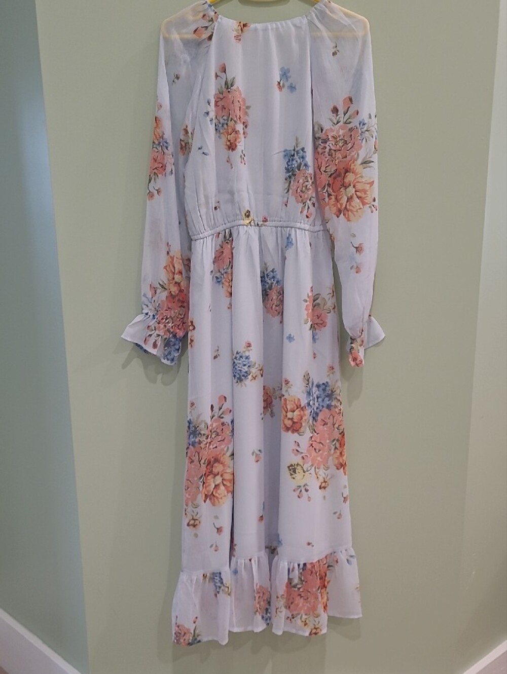 Patrons of Peace Pale Blue Floral Ruffle Maxi Dress - Picture 5 of 7